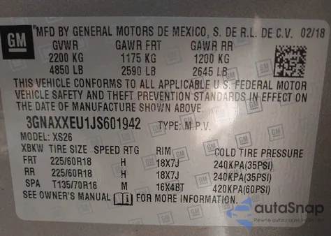 2018 Chevrolet Equinox Premier z USA, uszkodzony, nr VIN 3GNAXXEU1JS601942